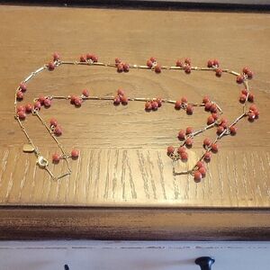 Chaps Chic Coral tone Beaded Necklace has gold tone links thru